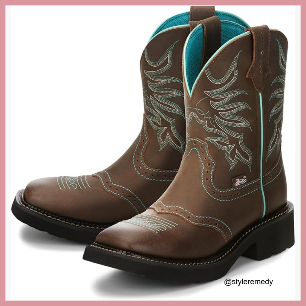 Cowhide Leather Western Boots Square Toe Block Heel Slip-Resistant